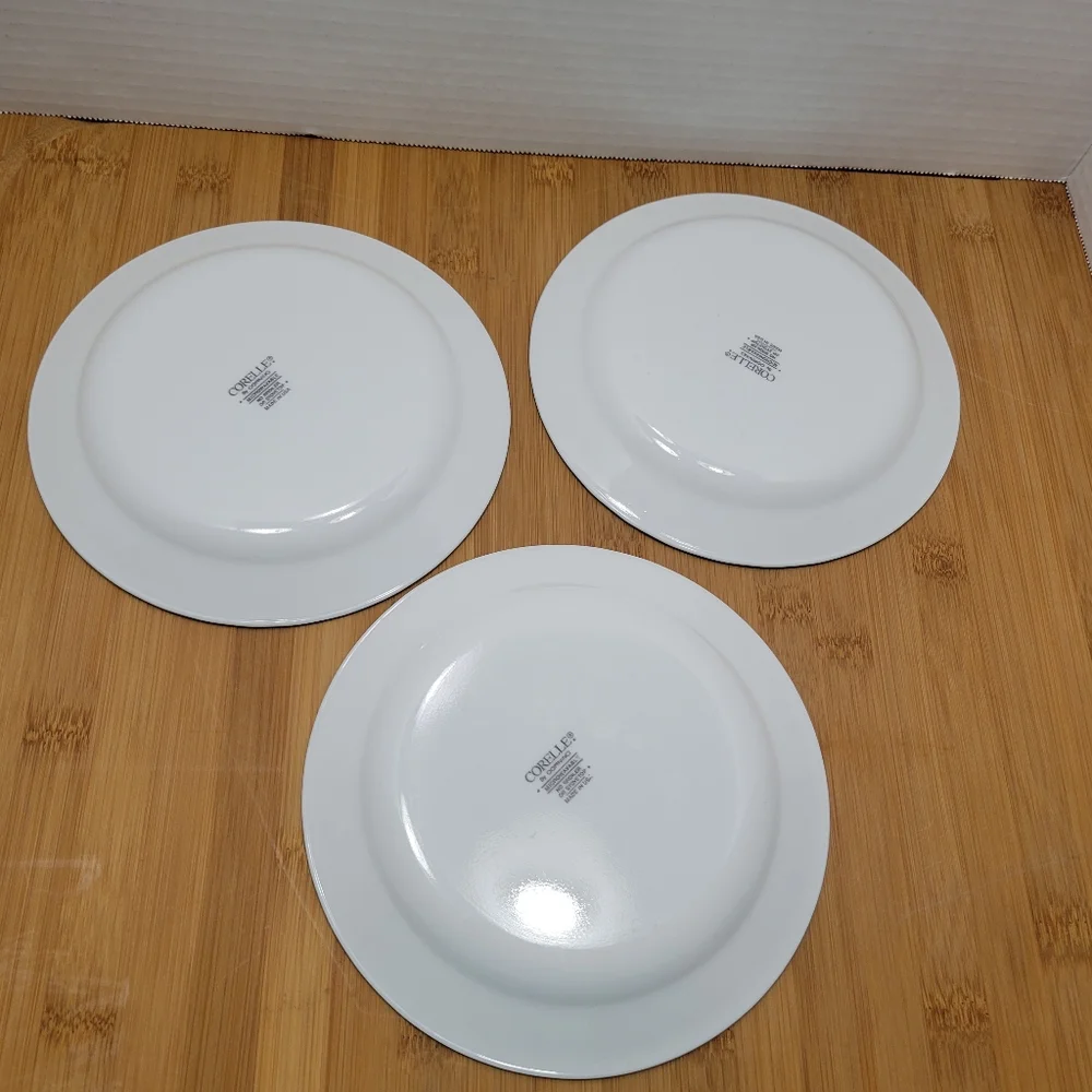 3 Piece Corelle Callaway Dinner Plates Green Ivy Edge Rim White Swirl Plates